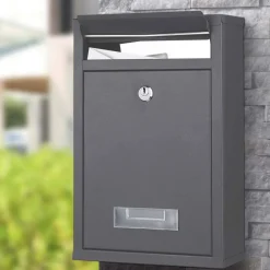 CASSETTA POSTALE PARETE ACCIAIO BUCA LETTERE POSTA ESTERNO CON CHIAVE GRIGIO
