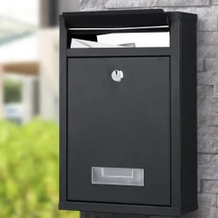 CASSETTA POSTALE PARETE IN ACCIAIO BUCA LETTERE POSTA ESTERNO CON CHIAVE NERO