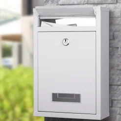 CASSETTA POSTALE PARETE IN ACCIAIO BUCA LETTERE POSTA ESTERNO CON CHIAVE BIANCO