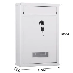 CASSETTA POSTALE PARETE IN ACCIAIO BUCA LETTERE POSTA ESTERNO CON CHIAVE BIANCO