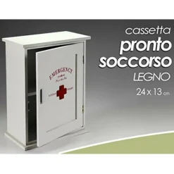 CASSETTA PRONTO SOCCORSO PORTA MEDICINE IN LEGNO BIANCO DA PARETE 24 X 13 CM