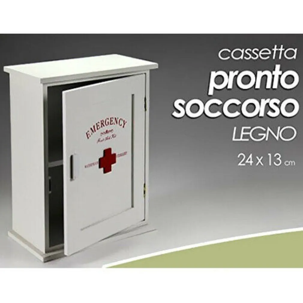 CASSETTA PRONTO SOCCORSO PORTA MEDICINE IN LEGNO BIANCO DA PARETE 24 X 13 CM