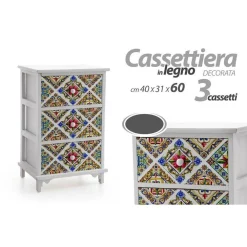 CASSETTIERA 3 CASSETTI COMODINO LEGNO MODERNO BIANCO MEDITERRANEO 40X31X60CM 829369