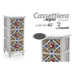 CASSETTIERA 3 CASSETTI COMODINO CUCINA BAGNO CAMERA LETTO LEGNO 62X26X32CM 829390