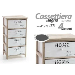 CASSETTIERA 4 CASSETTI H 73 40X29CM BIANCO LEGNO NATURALE ARREDAMENTO MODERNO