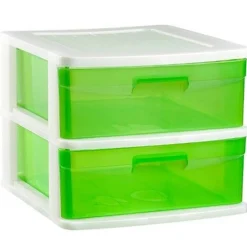 CASSETTIERA A 2 CASSETTI PIANI PER BRICOLAGE E USO DOMESTICO COLORE VERDE PVC