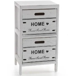 CASSETTIERA COMODINO HOME 2 CASSETTI LEGNO BIANCO ANTICATO 53X30X24CM SHABBY 787980