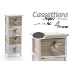 CASSETTIERA CUORE PENDENTE 4 CASSETTI IN LEGNO BICOLORE HOME 80X26X32CM 793387