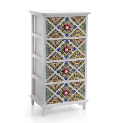 CASSETTIERA LEGNO 4 CASSETTI MEDITERRANEO CUCINA BAGNO CAMERA 78X40X31CM 829376