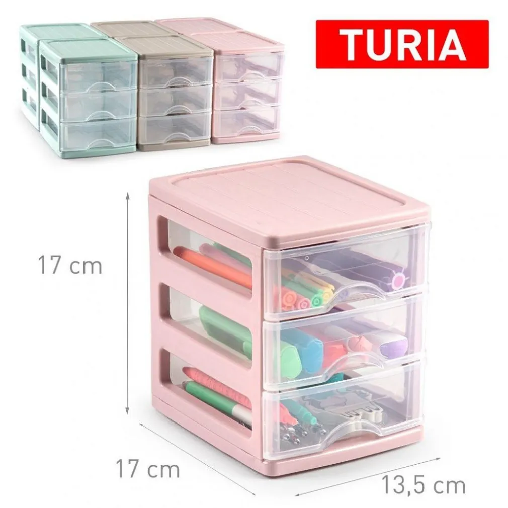 CASSETTIERA TURIA IN PLASTICA 3 CASSETTI 13.5 X 17 X 17 CM VARI COLORI 112241A