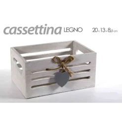 CASSETTINA PORTA OGGETTI IN LEGNO CON MANICI DECORO CUORE 20X13X8,5 CM 738258