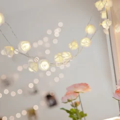 CATENA LUCI LUMINOSA CON 10 LED A FORMA DI ROSA BIANCA ALIMENTAZIONE A BATTERIA