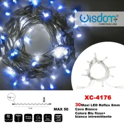 CATENA LUMINOSA 30 LUCI LED LUCCIOLE BLU FISSO + BIANCO INTERMITTENTE XC-4176