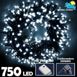 CATENA LUMINOSA 750 LUCI LED LUCCIOLE BIANCO FREDDO CONTROLLER 8FUNZIONI ESTERNO
