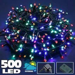 CATENA LUMINOSA 500 LUCI LED LUCCIOLE MULTICOLOR CONTROLLER 8 FUNZIONI ESTERNO
