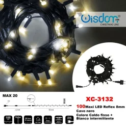 CATENA LUMINOSA 100 LUCI LED LUCCIOLE CALDO FISSO + BIANCO INTERMITTENTE XC-3132