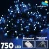 CATENA LUMINOSA 750 LUCI LED LUCCIOLE BIANCO FREDDO E BLU CONTROLLER 8 FUNZIONI