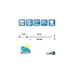 CATENA LUMINOSA 750 LUCI LED LUCCIOLE BIANCO FREDDO E BLU CONTROLLER 8 FUNZIONI