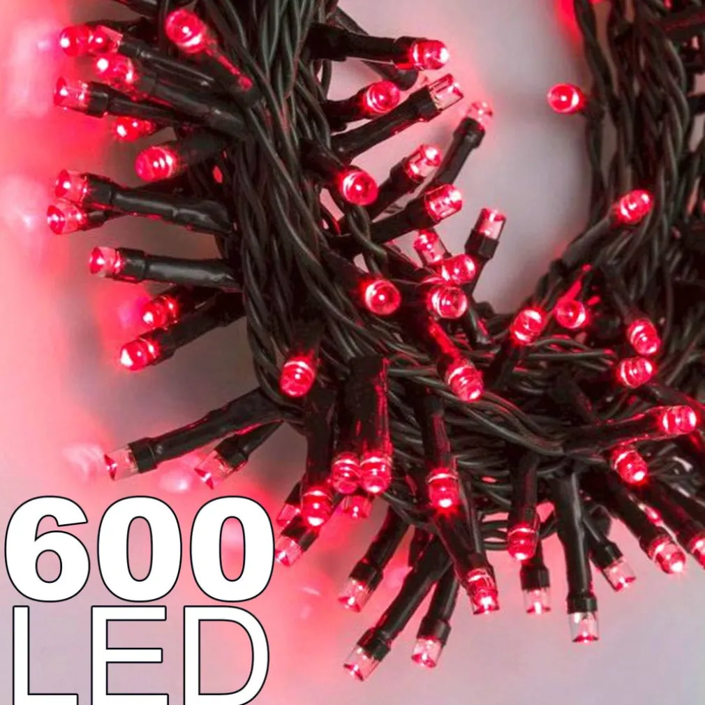 CATENA LUMINOSA 600 LUCI LED LUCCIOLE COLORE ROSSO CON CONTROLLER USO INTERNO