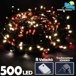 CATENA LUMINOSA 500 LUCI LED LUCCIOLE BIANCO CALDO ROSSO CONTROLLER USO ESTERNO