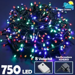 CATENA LUMINOSA 750 LUCI LED LUCCIOLE MULTICOLOR CON CONTROLLER 8FUNZIONI ESTERN