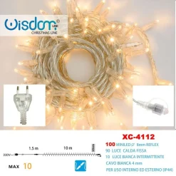 CATENA LUMINOSA 100 LUCI LED LUCCIOLE CALDO FISSO + BIANCO INTERMITTENTE XC-4112