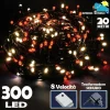 CATENA LUMINOSA 300 LUCI LED LUCCIOLE BIANCO CALDO E ROSSO 8 FUNZIONI PER ESTERNO