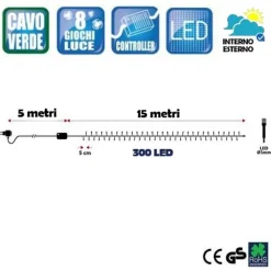 CATENA LUMINOSA 300 LUCI LED LUCCIOLE BIANCO CALDO E ROSSO 8 FUNZIONI PER ESTERNO