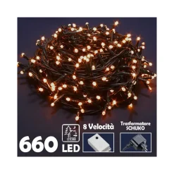 CATENA LUMINOSA 660 LUCI LED LUCCIOLE BIANCO CALDO CON CONTROLLER 8 FUNZIONI
