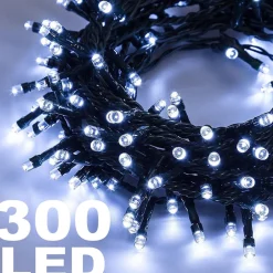 CATENA LUMINOSA 300 LUCI LED LUCCIOLE BIANCO FREDDO CONTROLLER 8FUNZIONI INTERNO