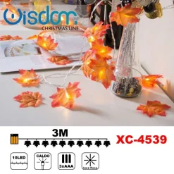 CATENA LUMINOSA CON FOGLIE 10LED A BATTERIA LUCE CALDA FISSA DECORAZIONI XC-4539