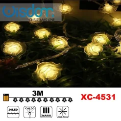 CATENA LUMINOSA CON ROSE 20 LED A BATTERIA LUCE CALDA FISSA DECORAZIONI XC-4531
