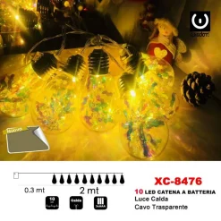 CATENA LUMINOSA LAMPADINE BULBO 10LED BATTERIA LUCE CALDA CAVO TRAPARENTE XC-8476