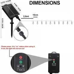 CATENA LUMINOSA MICROLED DA 30MT 300LED CON PANNELLO SOLARE RICARICABILE ESTERNO