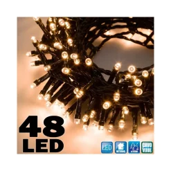 CATENA LUMINOSA 5MT LUCI NATALE 48LED A BATTERIA BIANCO CALDO INTERNO ESTERNO