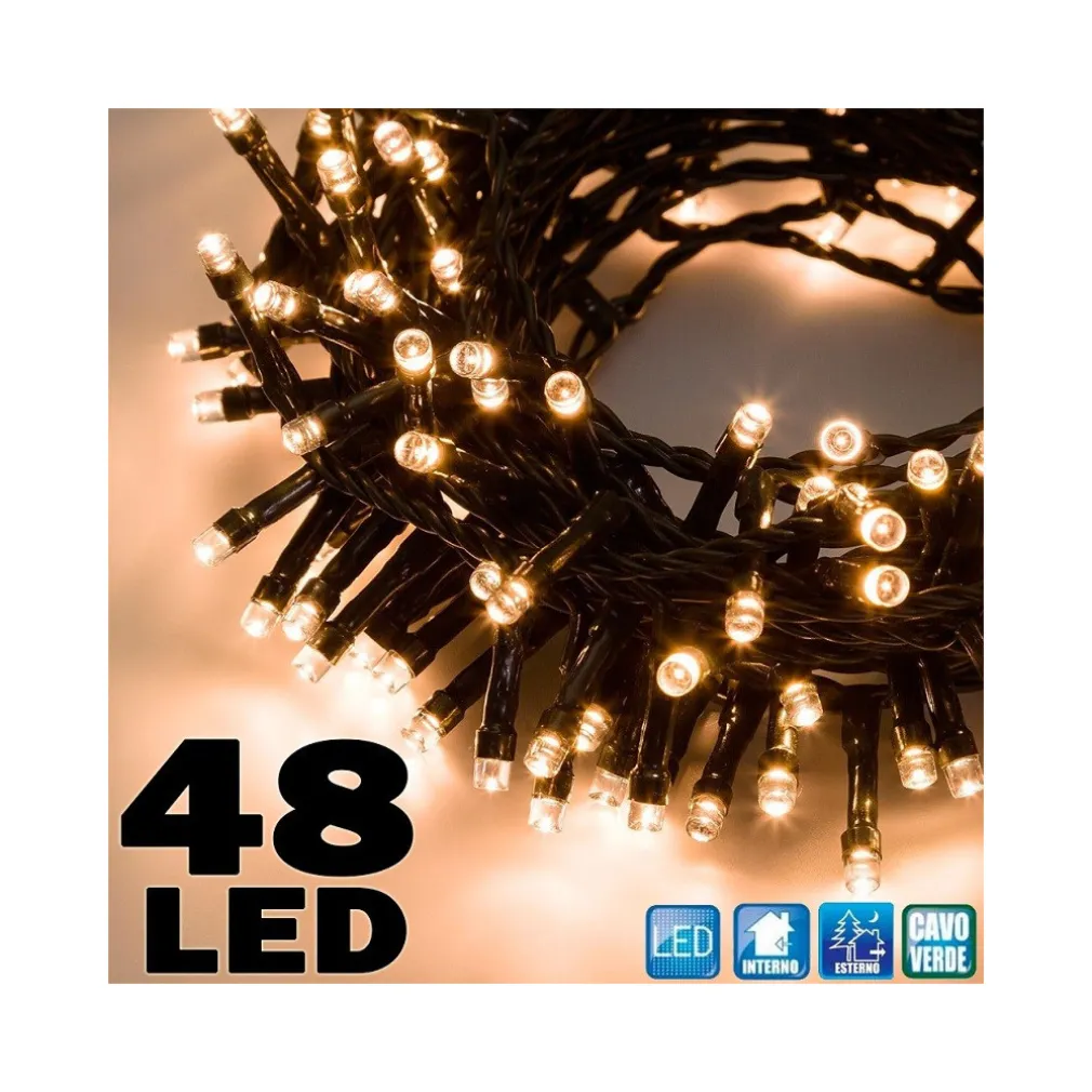 CATENA LUMINOSA 5MT LUCI NATALE 48LED A BATTERIA BIANCO CALDO INTERNO ESTERNO