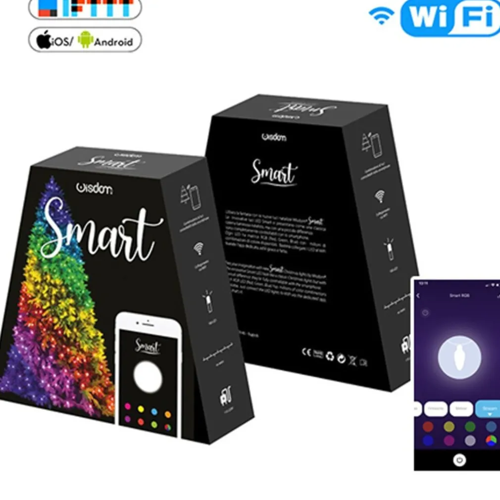 CATENA LUMINOSA PER ALBERO CONTROLLO REMOTO TRAMITE APP WIFI SMART 180 LED RGB