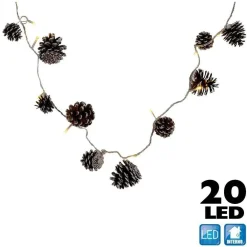 CATENA LUMINOSA PIGNE NATALIZIE 20 LED COLORE BIANCO CALDO CAVO 3 MT DECORAZIONI