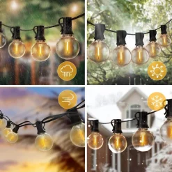 CATENA LUMINOSA SOLARE CREPUSCOLARE 30 LAMPADINE FILO LED 3W LUCE 2200K 10 METRI