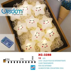 CATENA LUMINOSA STELLE 10LED A BATTERIA LUCE CALDA FISSA + INTERMITTENTE XC-3288