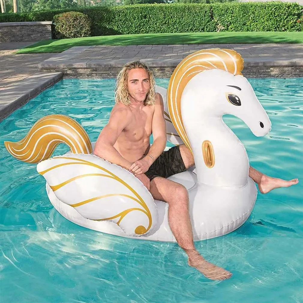 CAVALLO FASHION PEGASO CAVALCABILE GIGANTE 231 X 150 CM UNICORNO BIANCO