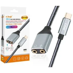 CAVO ADATTATORE AUDIO DA TYPE-C A DOPPIO JACK 3,5MM CUFFIE + MICROFONO TPC3536