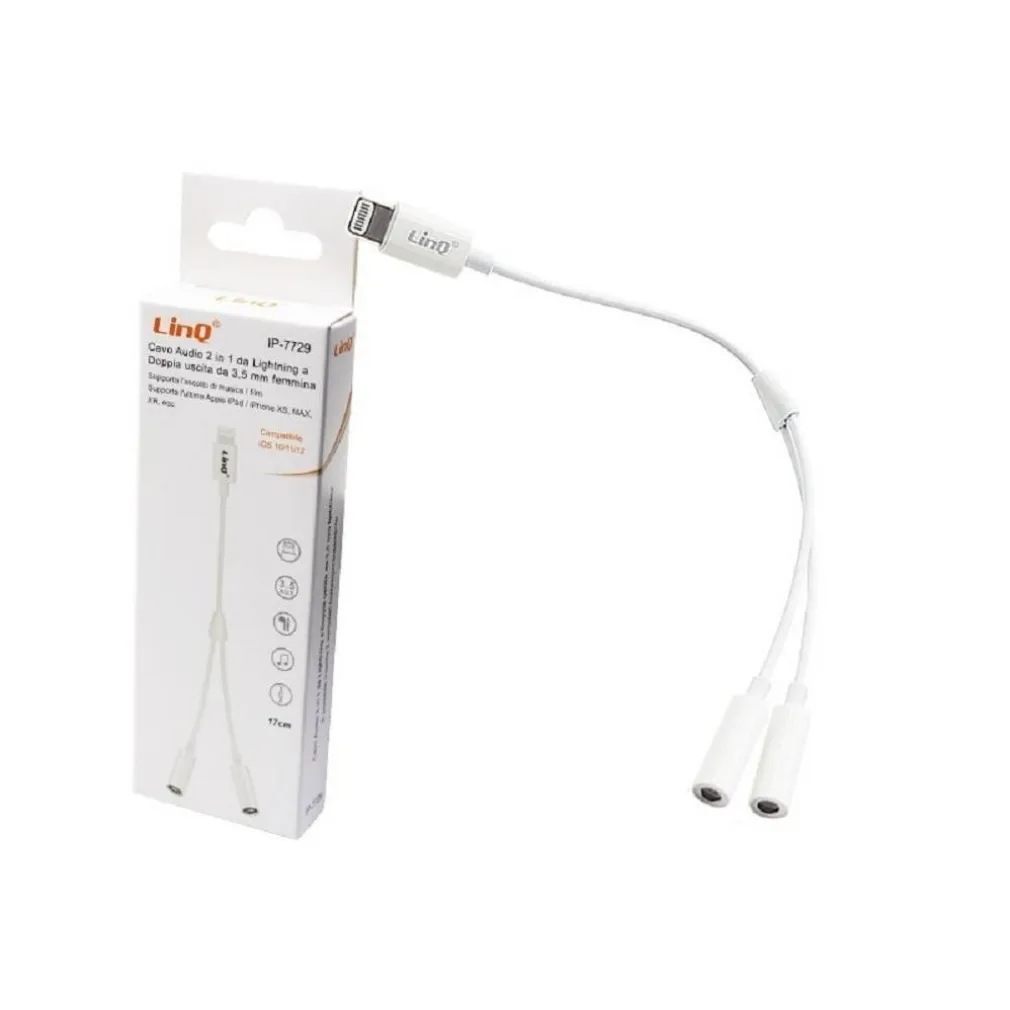CAVO ADATTATORE AUDIO DA LIGHTNING A DOPPIA USCITA AUX JACK 3,5MM FEMMINA IP-7729