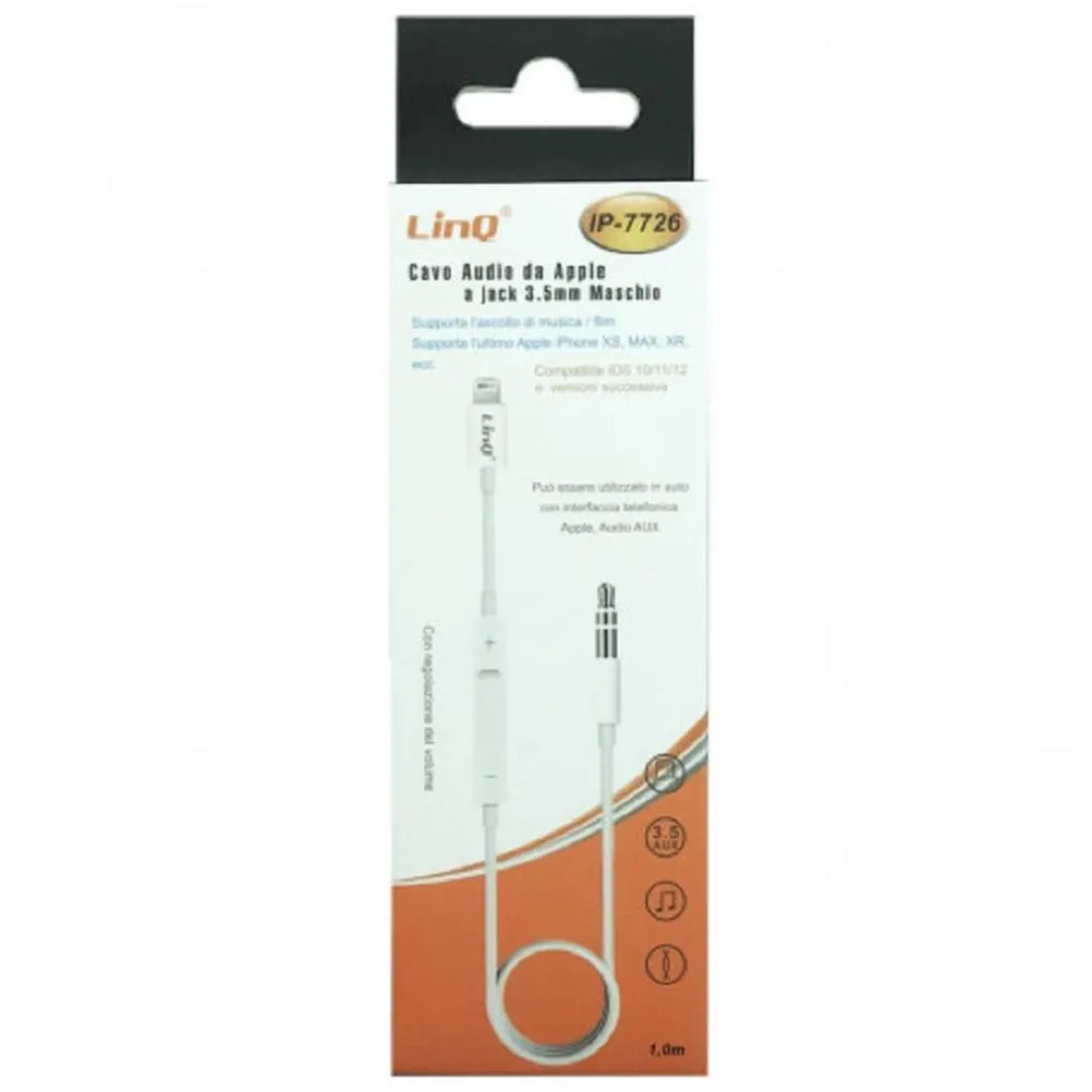 CAVO ADATTATORE AUDIO DA LIGHTNING IPHONE A AUX JACK 3,5MM MASCHIO 1MT IP-7726