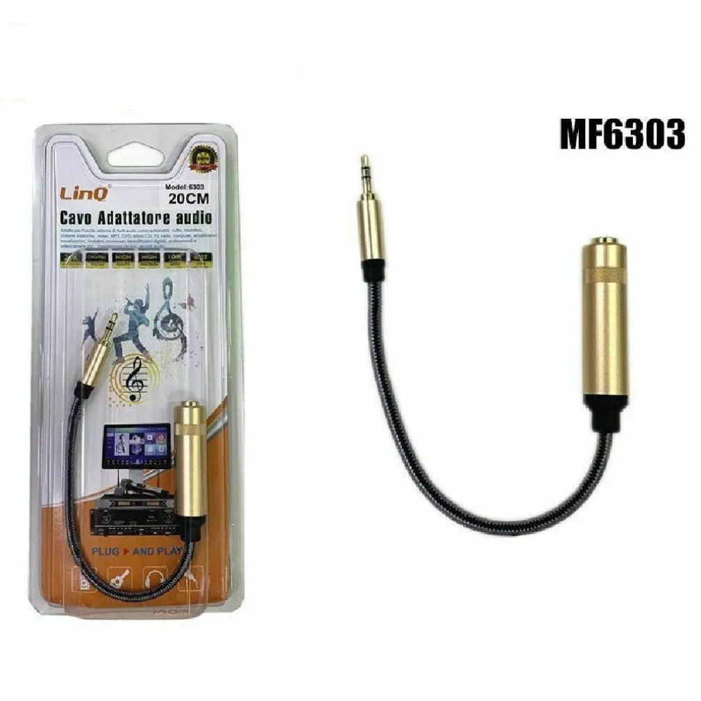CAVO ADATTATORE AUDIO JACK 3,5MM MASCHIO - 6,35MM FEMMINA LUNG 20CM LINQ MF6303