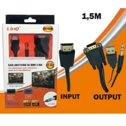 CAVO ADATTATORE DA HDMI A VGA CONVERTITORE CON USB JACK AUDIO MASCHIO 1.5MT HV1505M