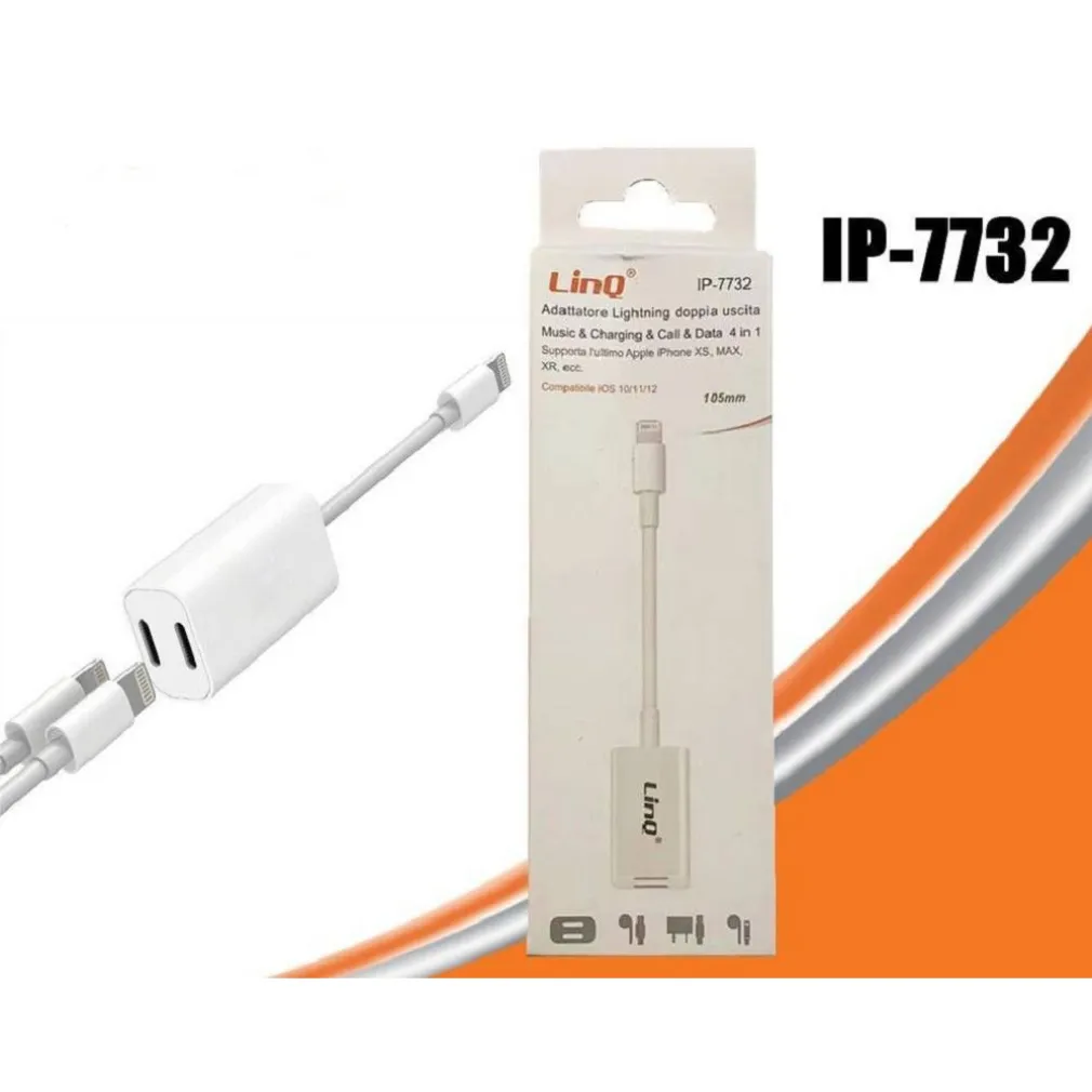 CAVO ADATTATORE DOPPIA USCITA LIGHTNING FEMMINA MUSICA CHIAMATE RICARICA IP-7732