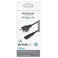 CAVO ALIMENTAZIONE SPINA 2.5A PRESA TIPO BIPOLARE C8 EU PLUG 1.5MT 250V F-AL03-A