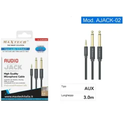 CAVO AUDIO AUX 3.5MM MASCHIO A DOPPIO CAVO JACK 6.5MM MASCHIO MONO 3 MT AJACK-02