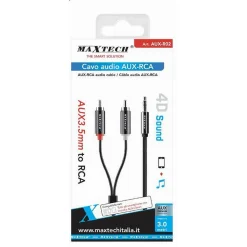 CAVO AUDIO DA AUX 3,5MM A 2X RCA MASCHIO STEREO ADATTATORE 3 MT 4D SOUND AUX-R02